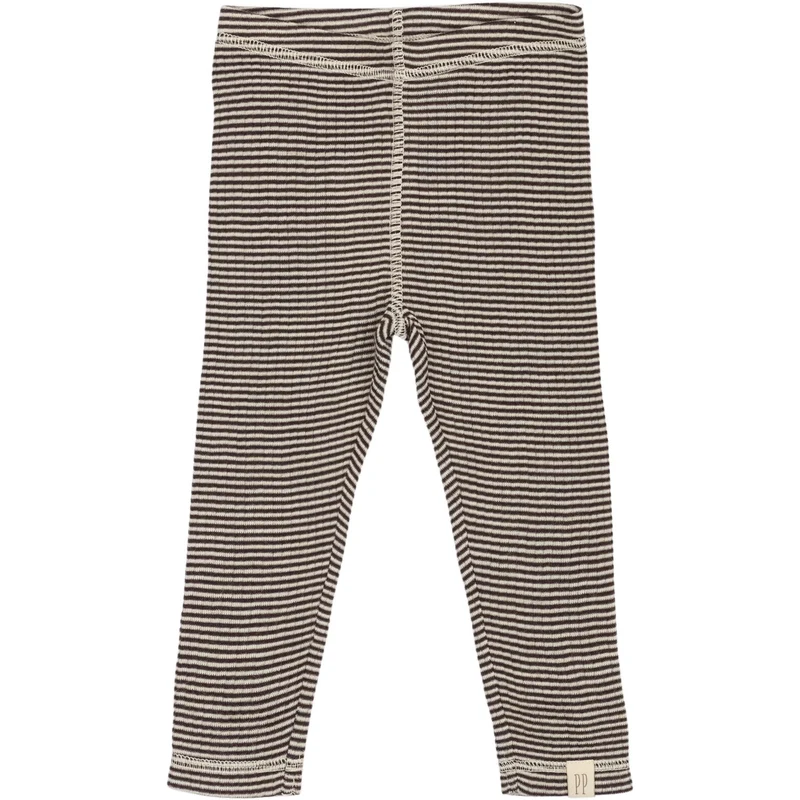 Petit Piao Coffee Bean/Dark Off White PPDante Leggings Merino Ull Striped