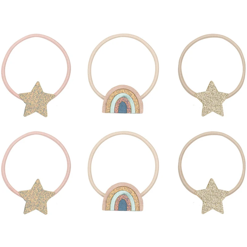 Mimi & Lula 6 Hårelastikker - Rainbow & Star Celeste
