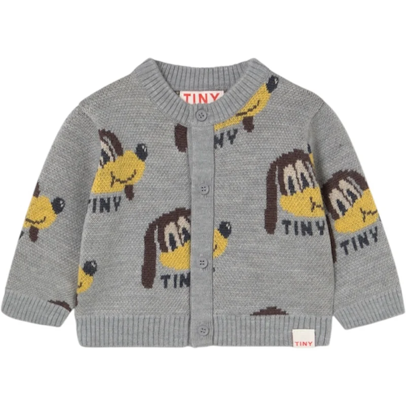 TinyCottons Medium Grey Heather Dogs Baby Cardigan