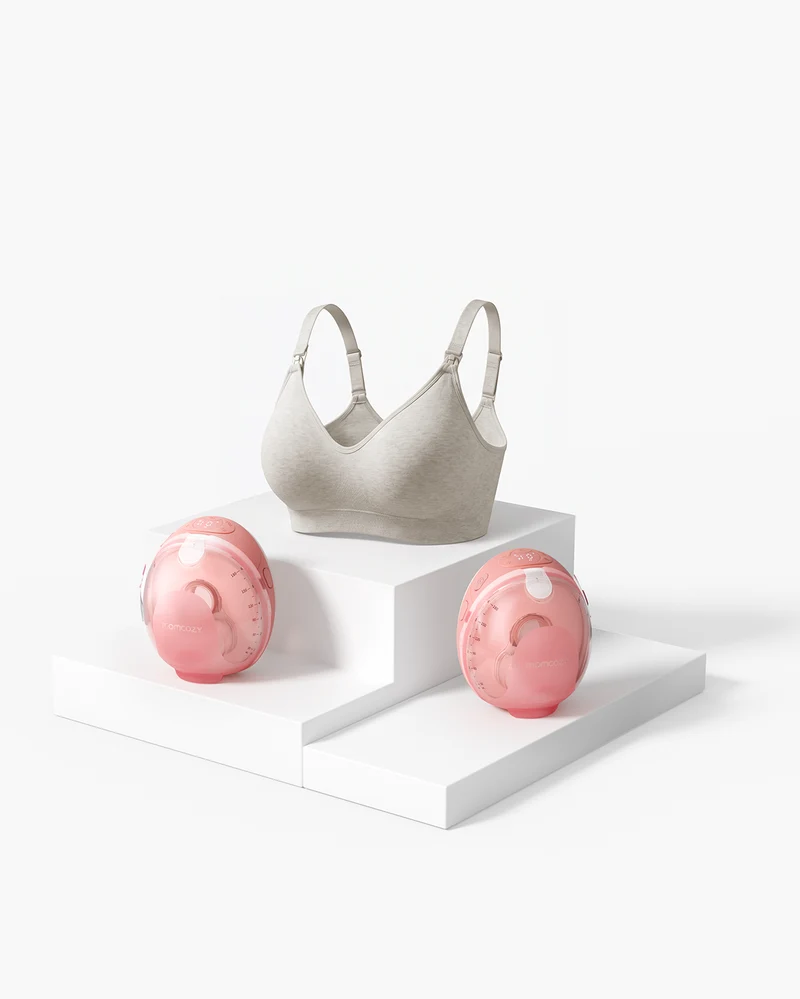 Momcozy Wellness 1 Wearable Breast Pump & Soft U.S. Cotton Seamless Maternity Bra Bundle
