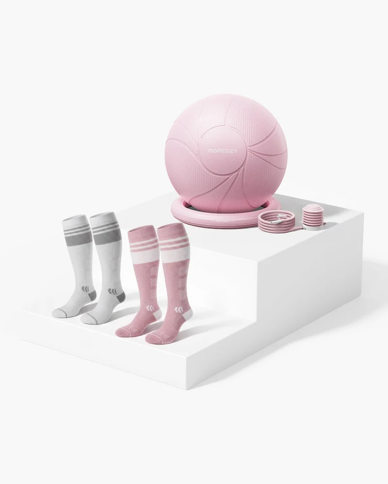 Pregnancy Essential Bundle：Pregnancy Ball & Wide Calf Compression Sports Socks(Light Gray&Pink))