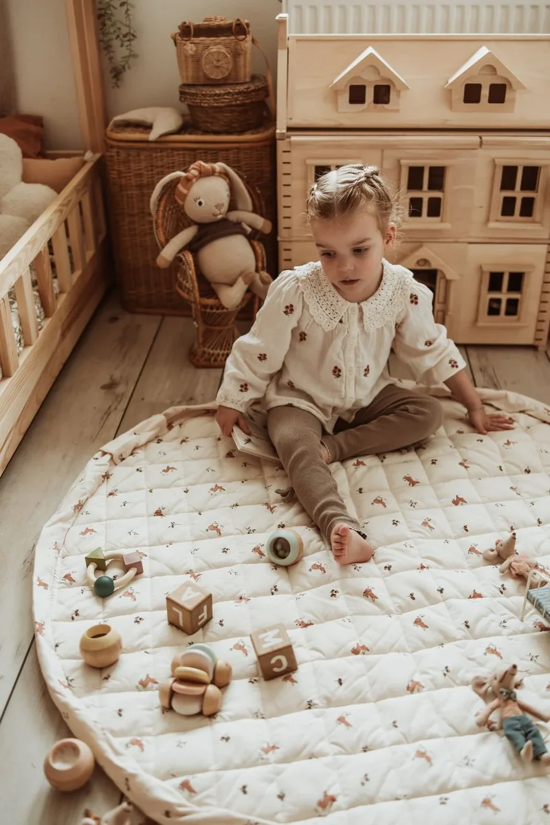 Økologisk mønstret babymåtte og opbevaringspose