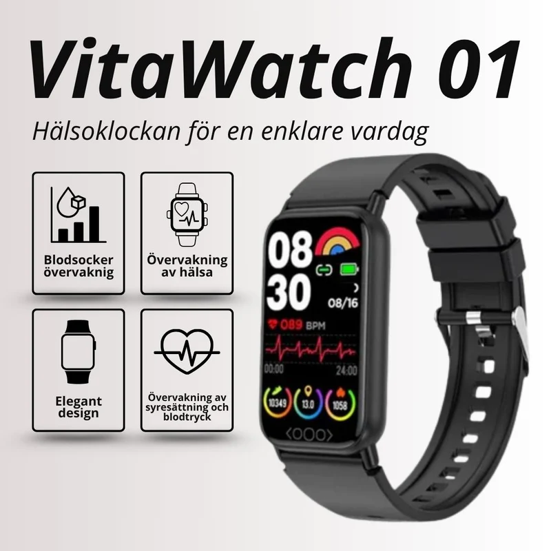 VitaWatch 01 – Smart Hälsoklocka med Blodsockermätning & Puls- och Sömnspårning