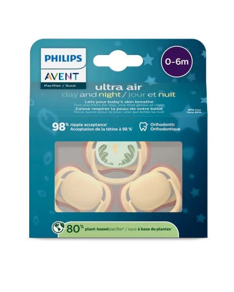 Philips AVENT Ultra Air Pacifier - 3 Pack - 0-6M Yellow + Tropical Night