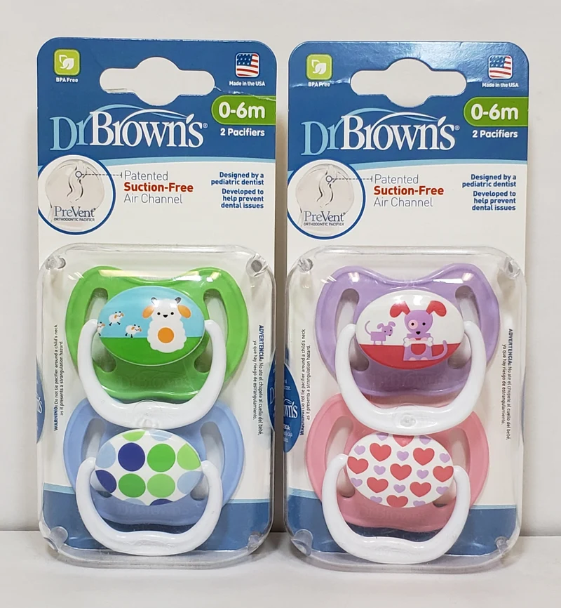 Dr. Brown's PreVent Orthodontic Pacifiers, 0-6 Months, 2-Pack