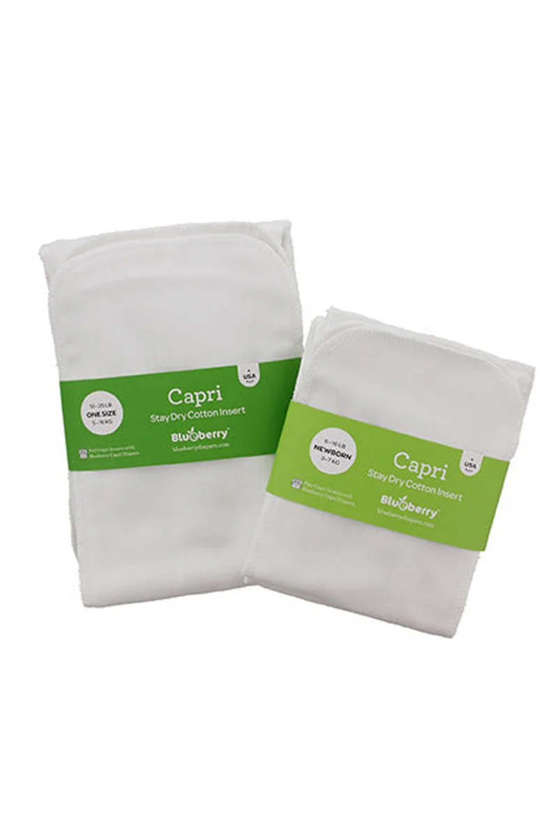 Blueberry Capri Stay Dry Cotton Cloth Diaper Inserts, 2-Pack