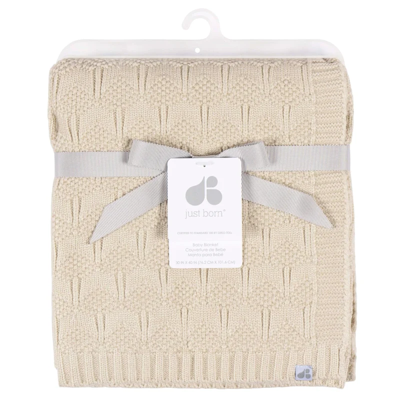 Just Born Sweater Knit Blanket Tan
