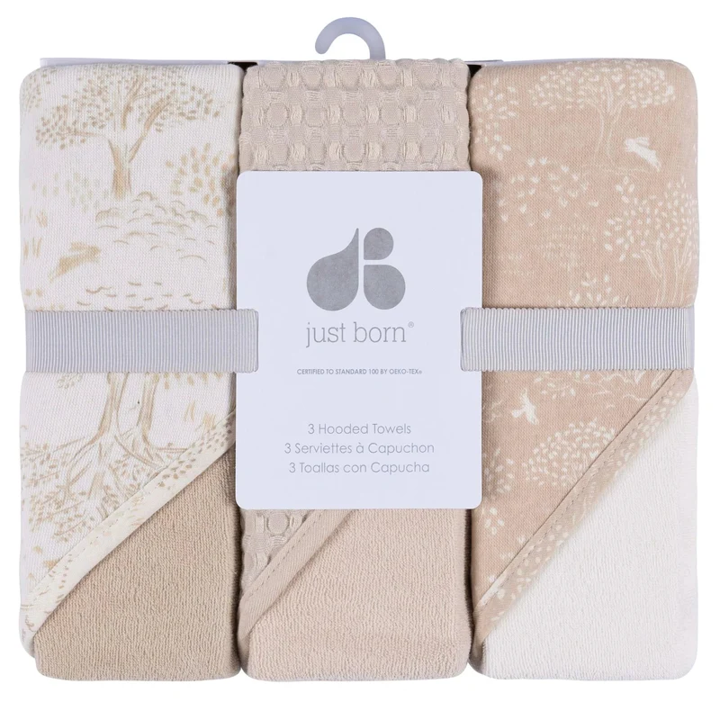 Just Born 3-Pack Hooded Towels - TAN