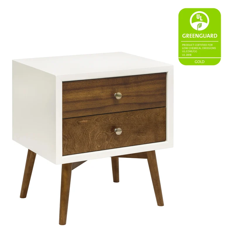 Babyletto - Palma Nightstand with USB Port, Warm White/Natural Walnut