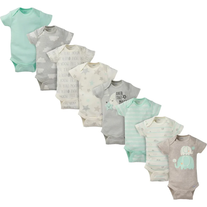 Gerber Childrenswear Organic 8pk Baby Neutral Elephants Short Sleeve Onesies