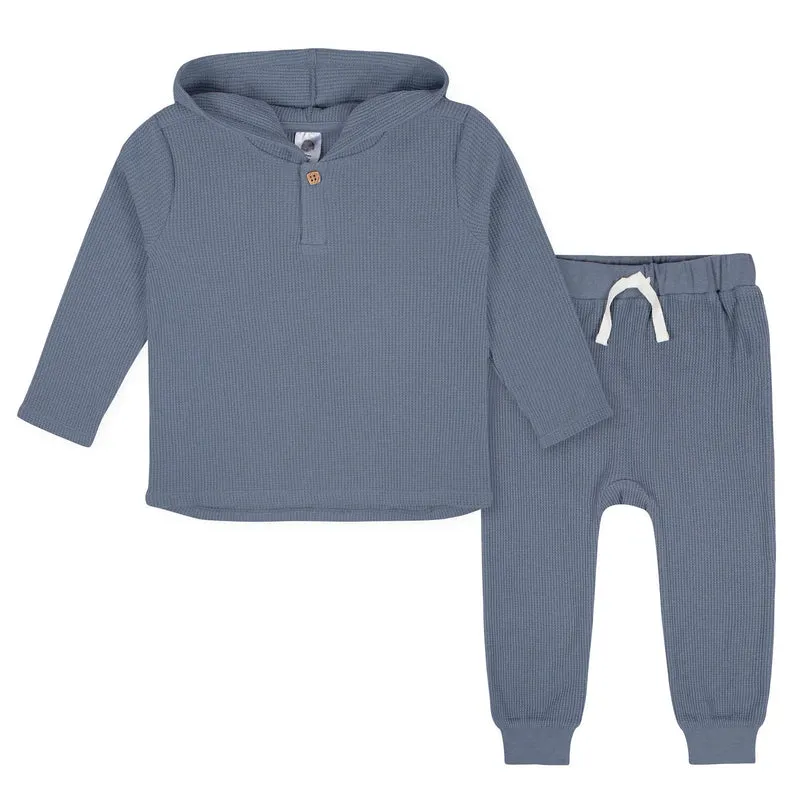 Gerber Childrenswear - Blue Waffle Knit Hoodie & Jogger 2 Pc Set