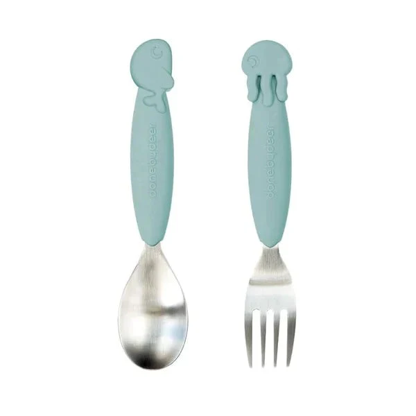Done By Deer - Yummy Plus spoon & fork set Sea friends