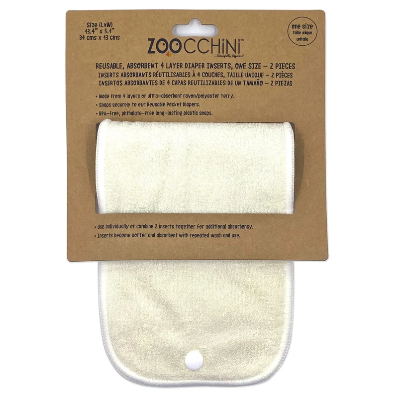 Zoocchini - Reusable Absorbant 4 Layer Pocket Cloth Diaper Inserts 2Pk