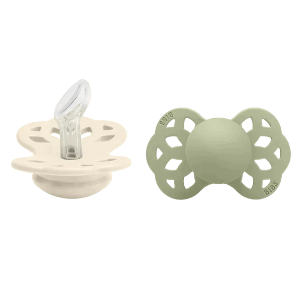 BIBS Infinity Pacifier Silicone Anatomical Ivory/Sage 2 PK
